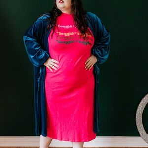 Vada Winter - "bougie + bright" Mock Neck Long Sleeve Red Pink Midi Dress